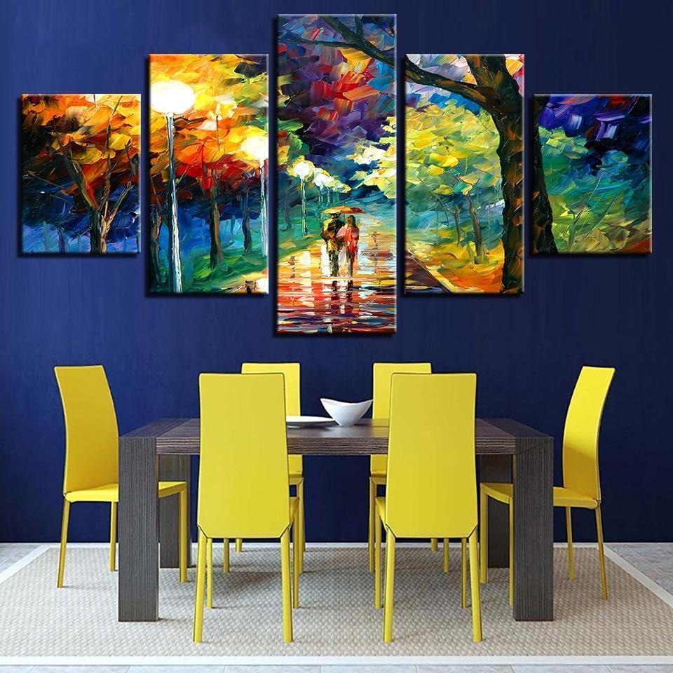 Panting Couple Walking On Road Abtract Canvas Wall Art