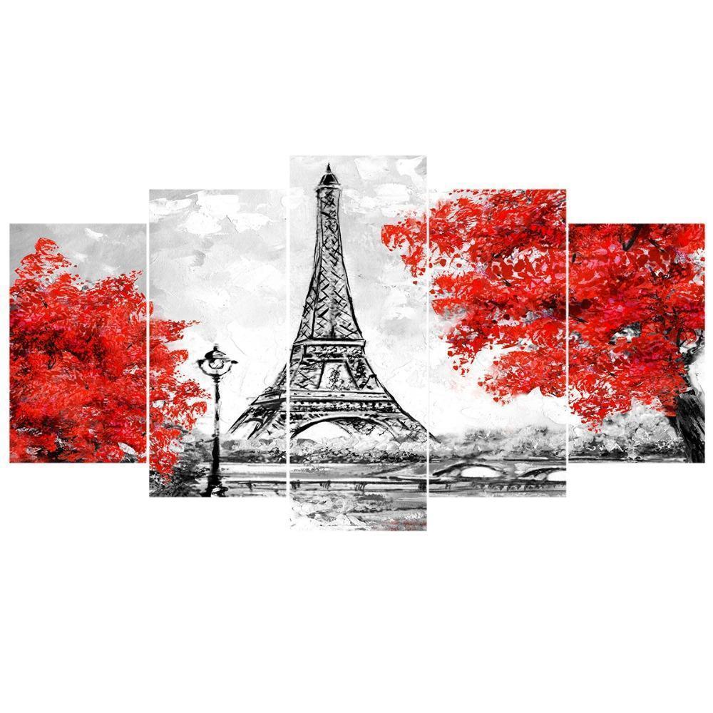 Panting Paris Tower Red Tree Abtract Canvas Wall Art