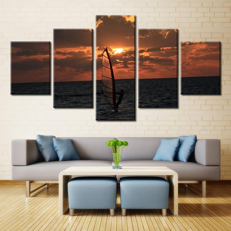 Parachute Sailing Sport Sunset  Sport Canvas Wall Art