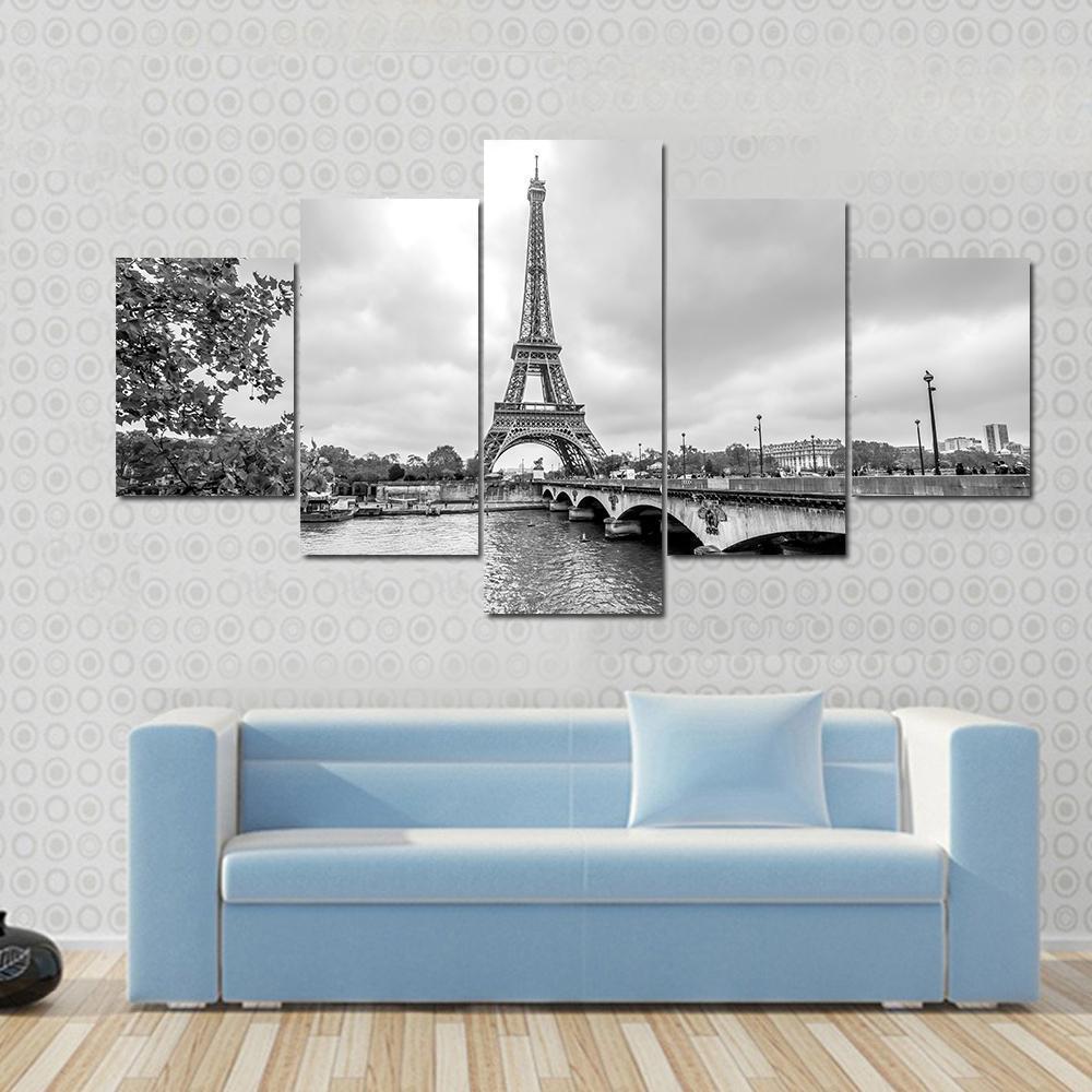 Paris Eiffel Tower From Seine Nature Canvas Wall Art