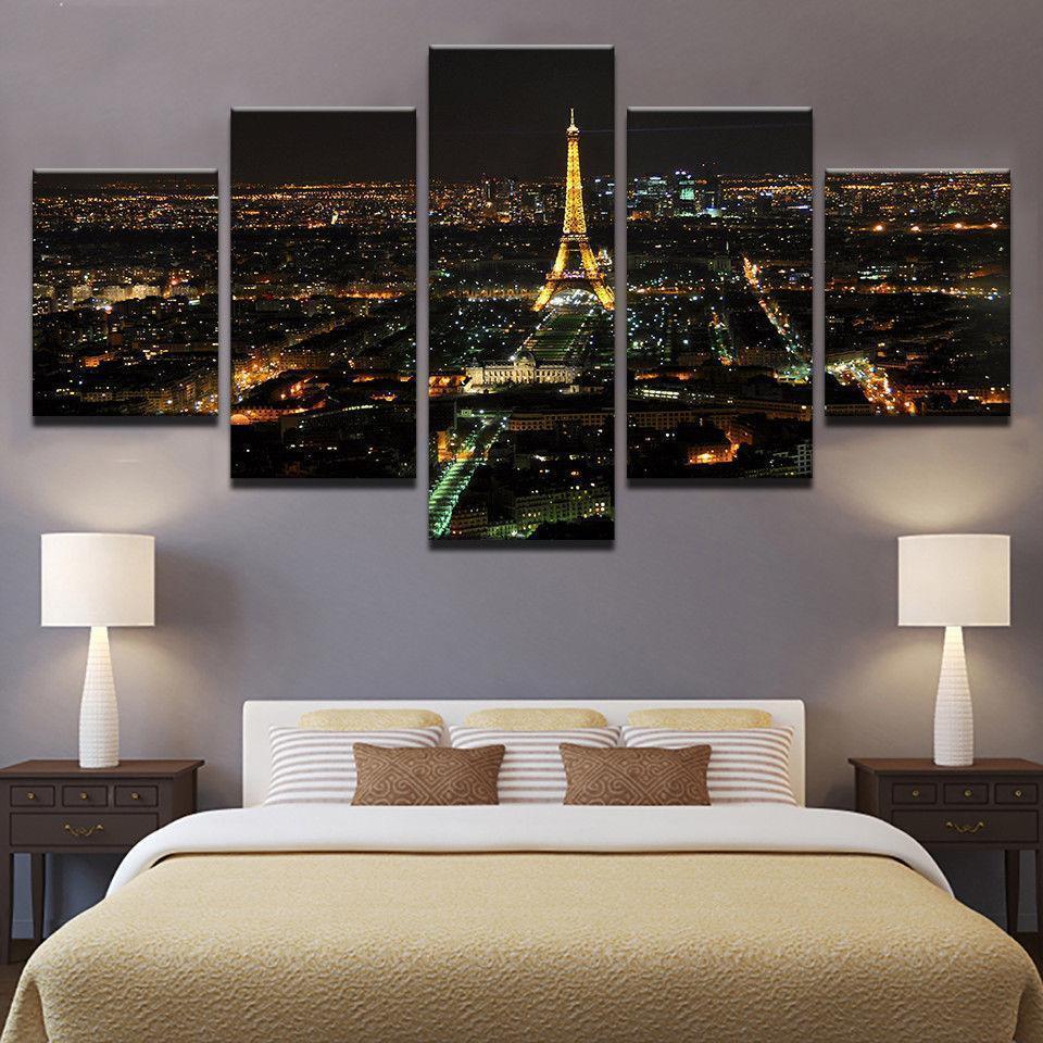 Paris Night City Eiffel Tower Nature Canvas Wall Art