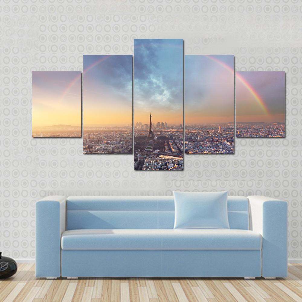 Paris With Rainbow Skyline Nature Canvas Wall Art