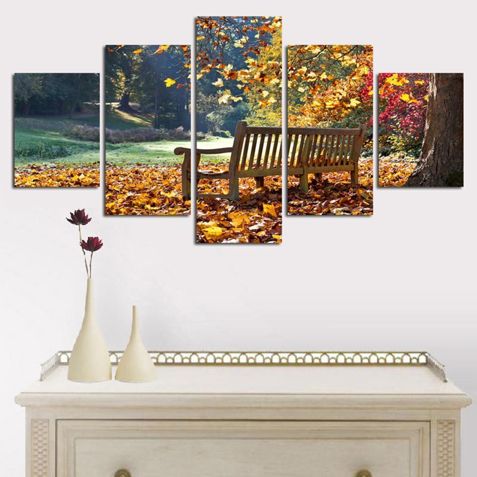 Park Tree Long Stools Landscape Canvas Wall Art