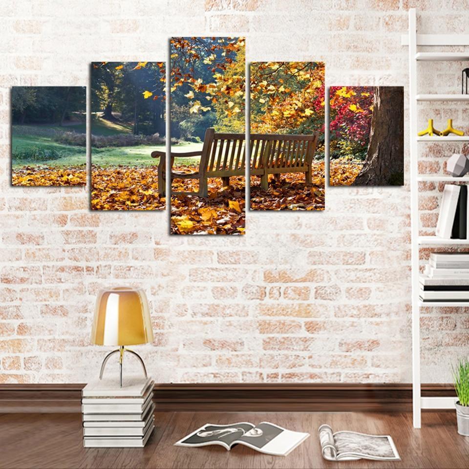 Park Tree Long Stools Landscape Canvas Wall Art