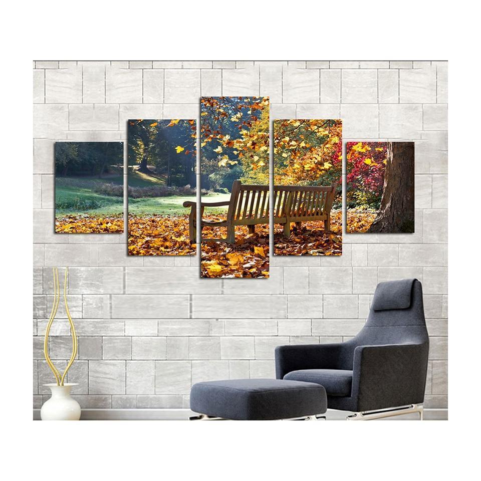 Park Tree Long Stools Landscape Canvas Wall Art