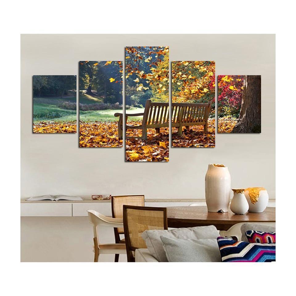 Park Tree Long Stools Landscape Canvas Wall Art