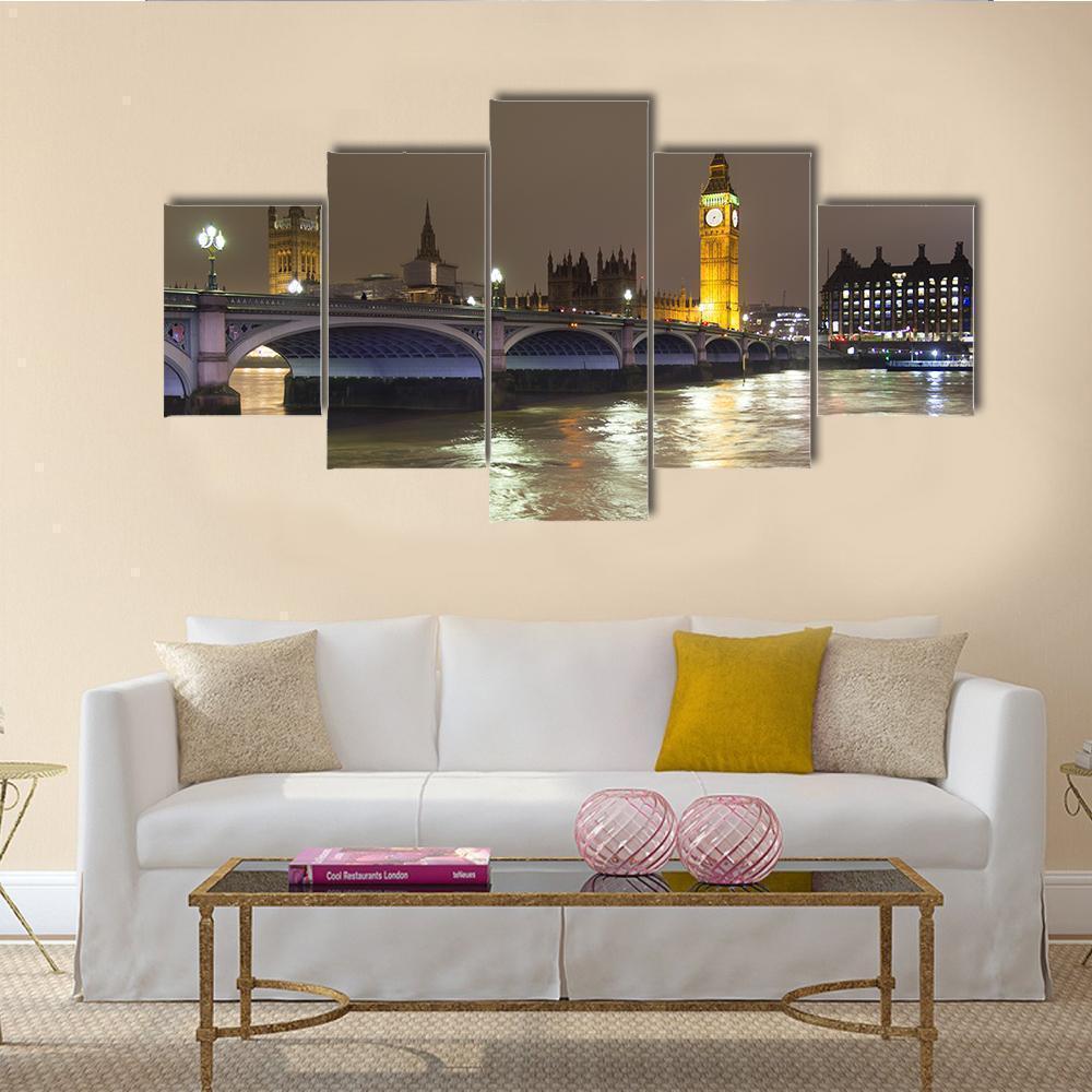 Parliament And Big Ben At Night In London Nature Canvas Wall Art