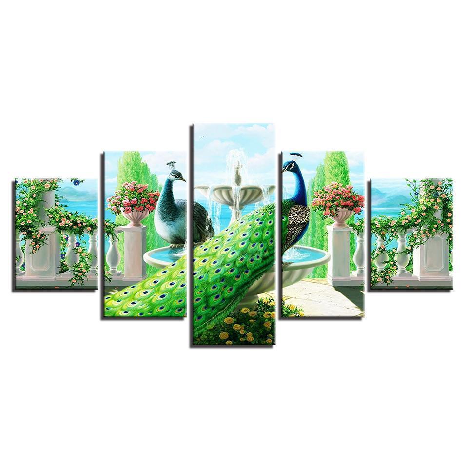Peacock Couple Garden Abstract Animal Canvas Wall Art