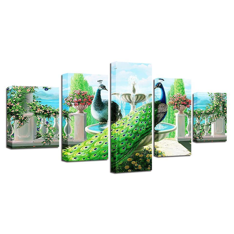 Peacock Couple Garden Abstract Animal Canvas Wall Art