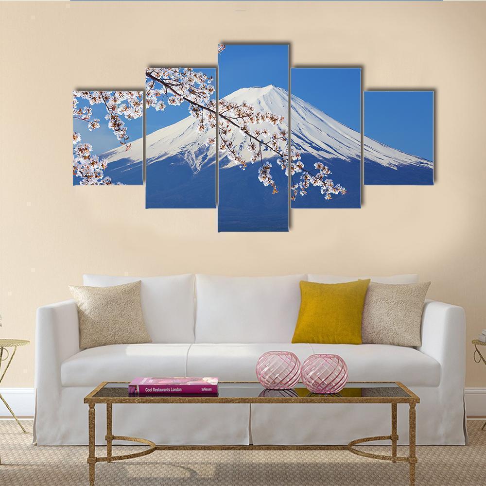 Peak Of Mount Fuji With Cherry Blossom Nature Canvas Wall Art