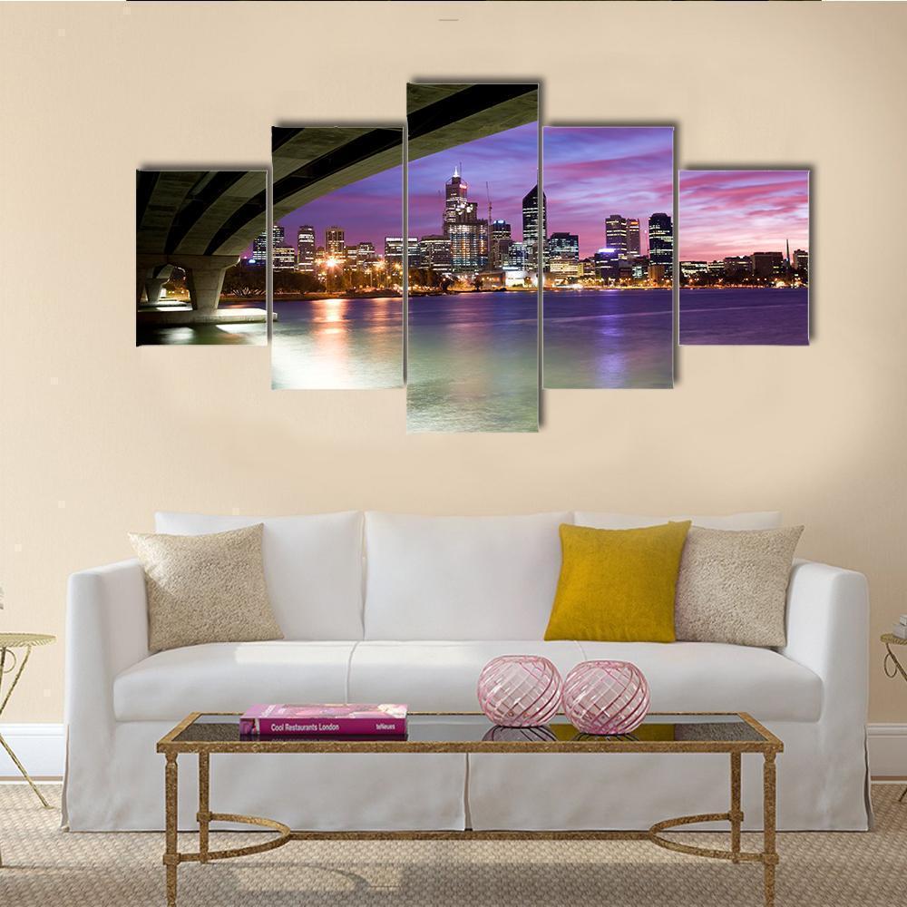 Perth Viewed On Glorious Morning With Narrows Bridge Nature Canvas Wall Art