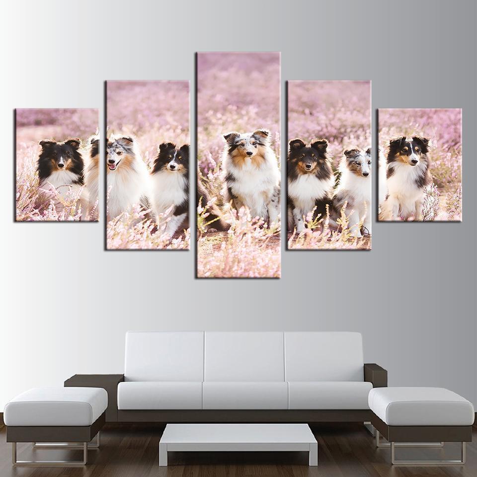 Pet Dogs In Flowers Animal Canvas Wall Art
