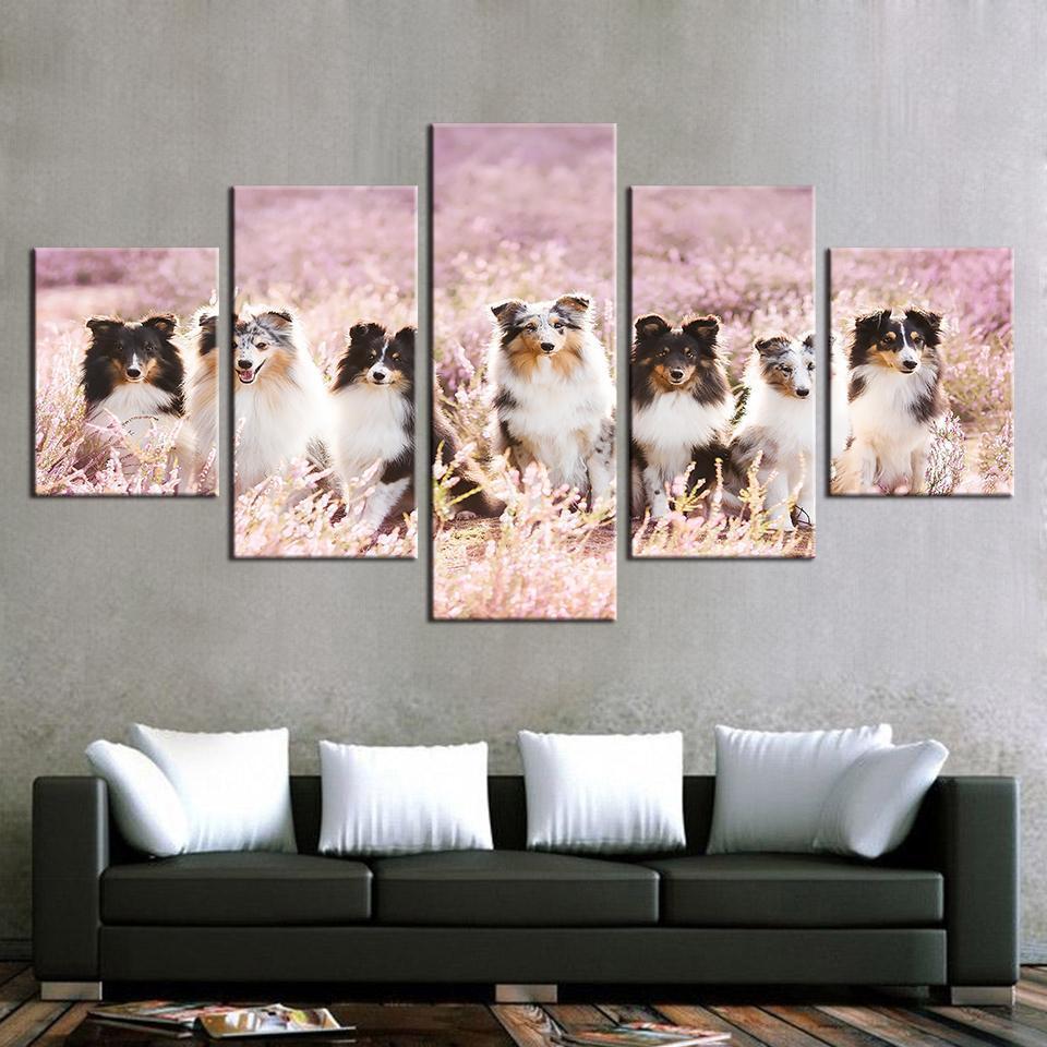 Pet Dogs In Flowers Animal Canvas Wall Art