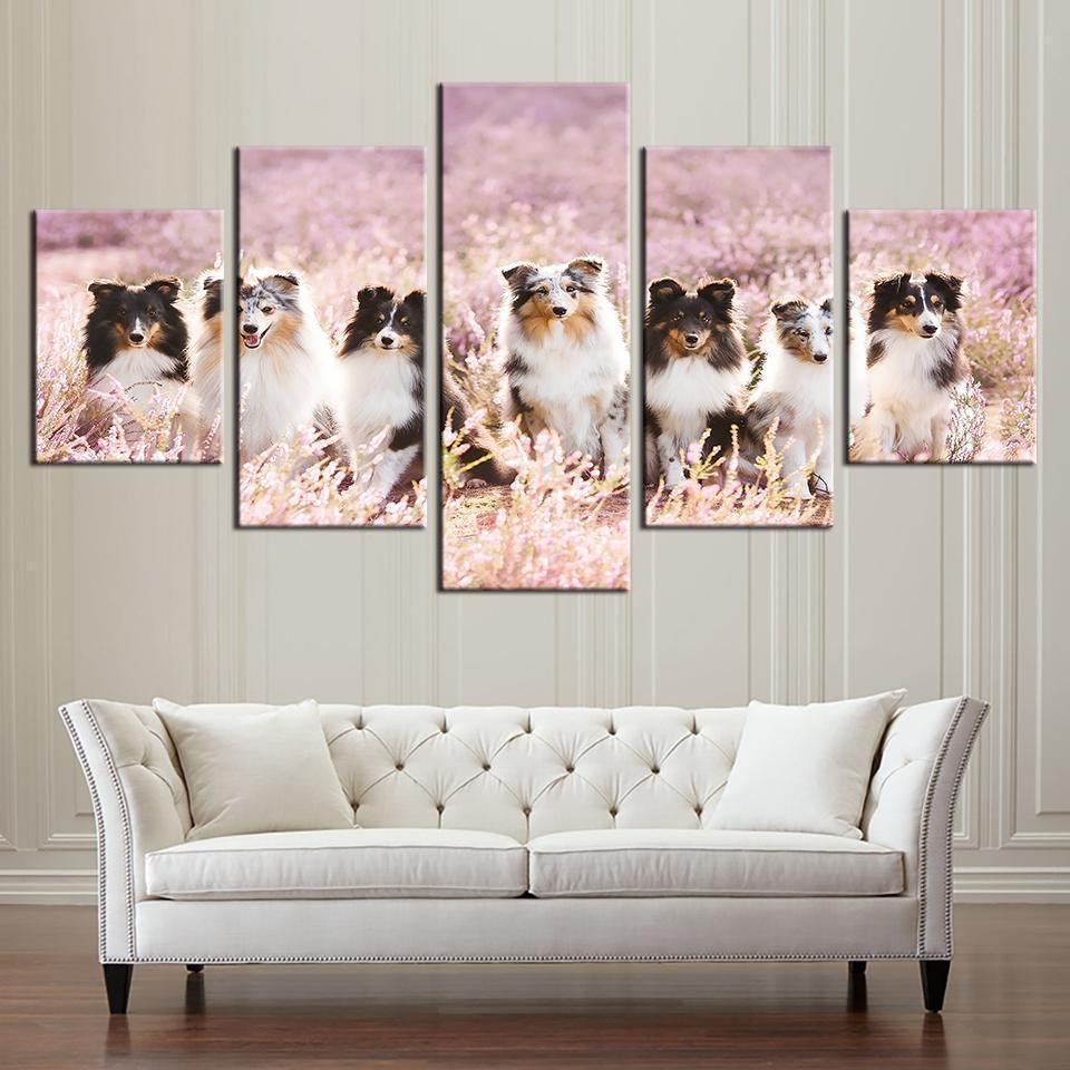 Pet Dogs In Flowers Animal Canvas Wall Art