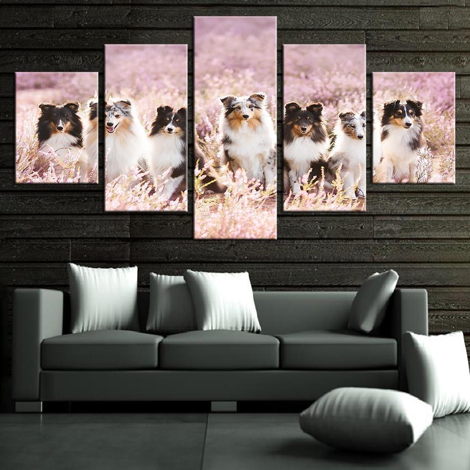 Pet Dogs In Flowers Animal Canvas Wall Art