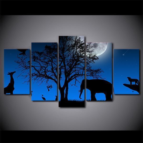 Peyzazh Derevo Vetki Krona Elephant Giraffe Animal Canvas Wall Art