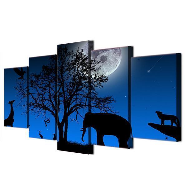 Peyzazh Derevo Vetki Krona Elephant Giraffe Animal Canvas Wall Art