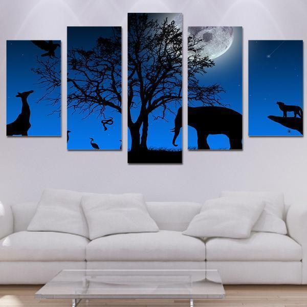 Peyzazh Derevo Vetki Krona Elephant Giraffe Wall Décor Animal Canvas Wall Art