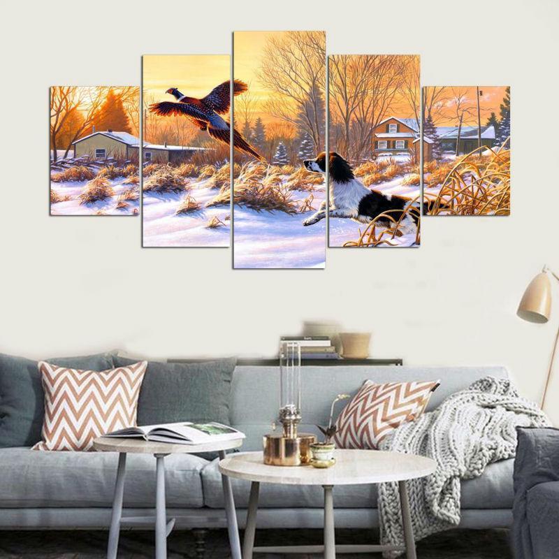 Pheasant Dog Hunting Winter Animal Canvas Wall Art