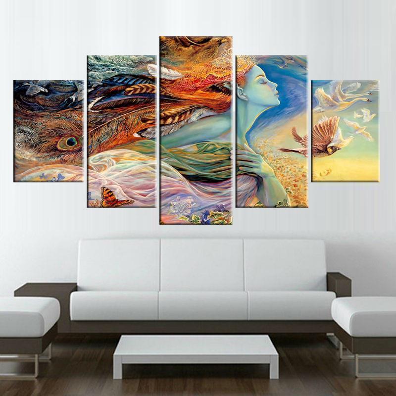 Phoenix Feathers Sexy Woman Abstract Canvas Wall Art