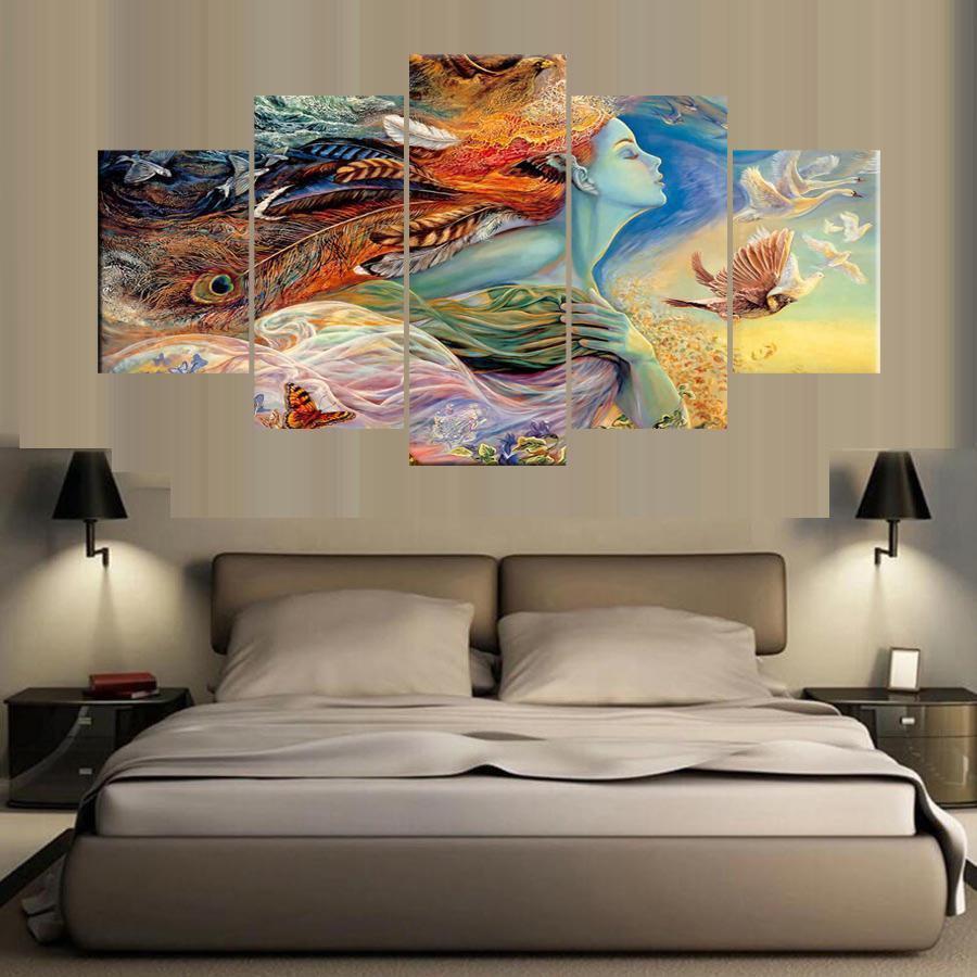 Phoenix Feathers Sexy Woman Abstract Canvas Wall Art