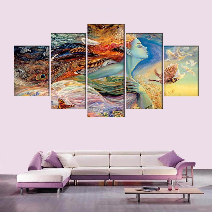Phoenix Feathers Sexy Woman Abstract Canvas Wall Art