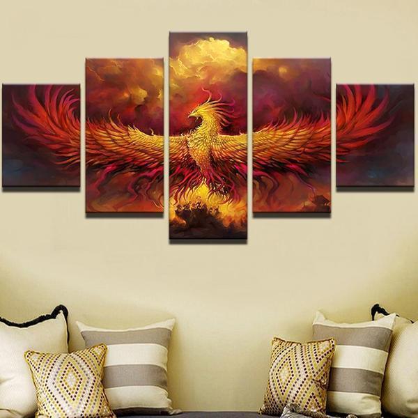 Phoenix On Fire Abstract Animal Canvas Wall Art