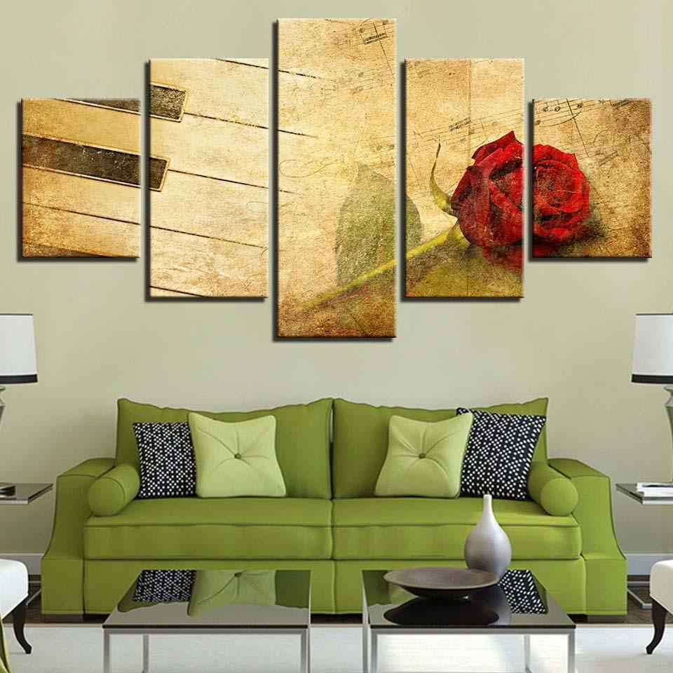 Piano Keys Flowers And Music Music Canvas Wall Art