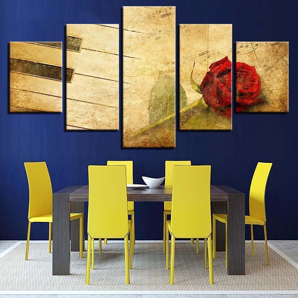 Piano Keys Flowers And Music Music Canvas Wall Art