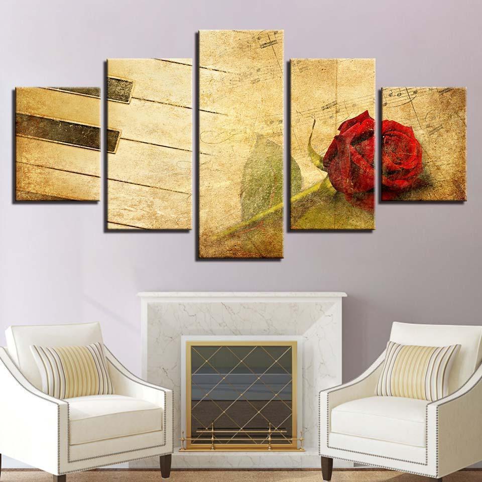 Piano Keys Flowers And Music Music Canvas Wall Art