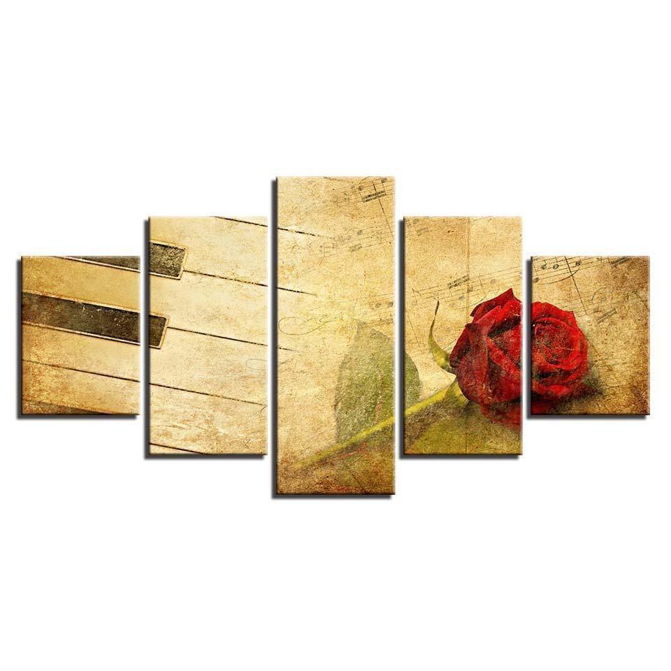 Piano Keys Flowers And Music Music Canvas Wall Art