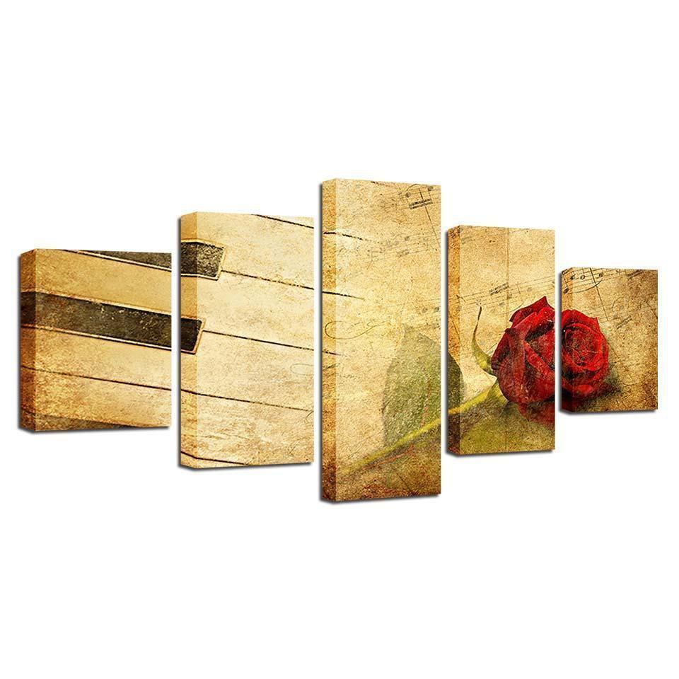 Piano Keys Flowers And Music Music Canvas Wall Art