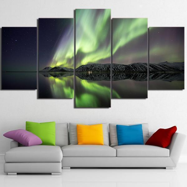 Piece Northern Lights Aurora Lake Mountain Nature Canvas Wall Art