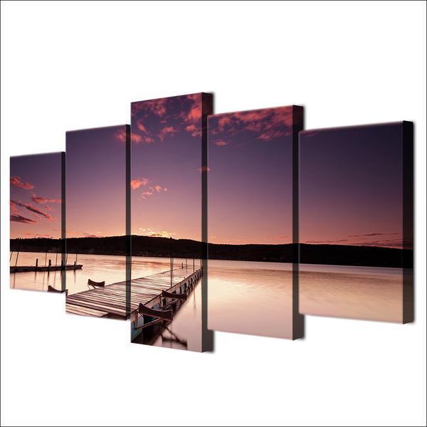 Pier Painting Wood Dock Evening Nature Canvas Wall Art