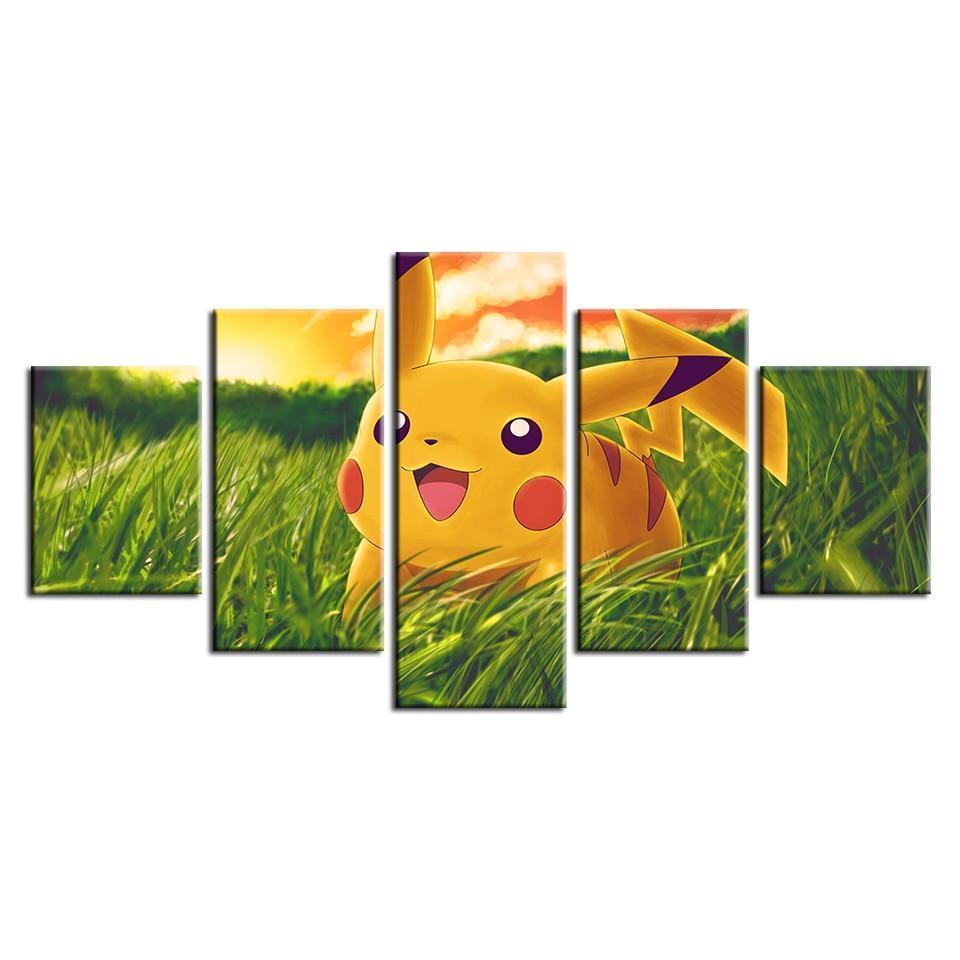 Pokemon Pikachu On Green Grass Anime Canvas Wall Art