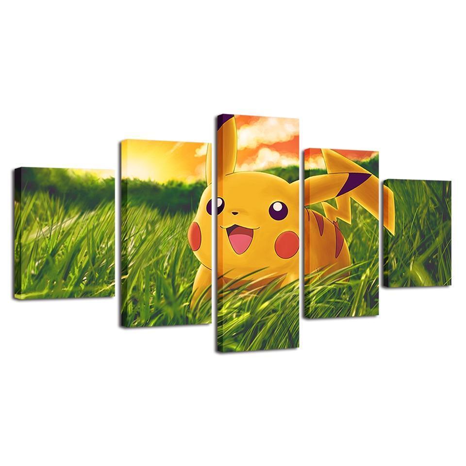 Pokemon Pikachu On Green Grass Anime Canvas Wall Art