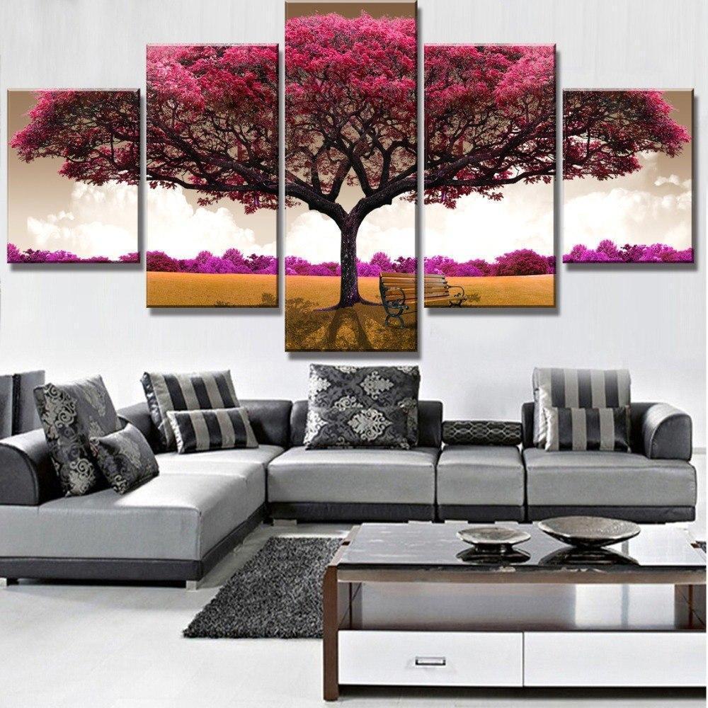 Pink Big Tree Posters Nature Canvas Wall Art