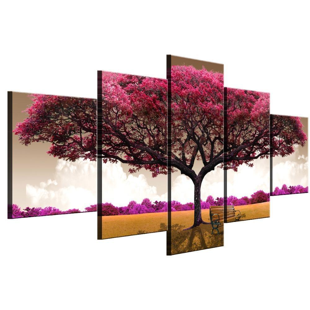 Pink Big Tree Posters Nature Canvas Wall Art