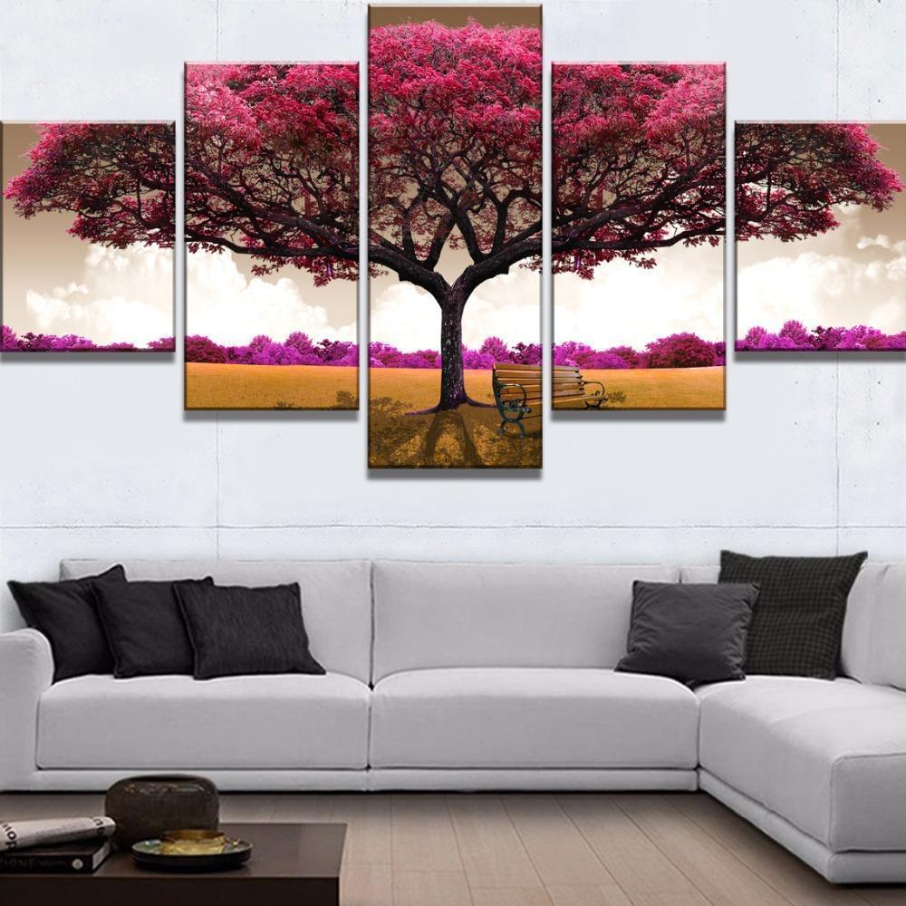 Pink Big Tree Posters Nature Canvas Wall Art