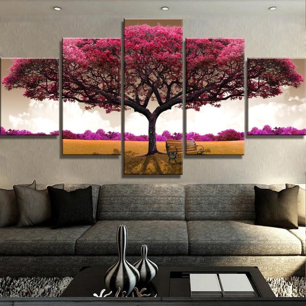 Pink Big Tree Posters Nature Canvas Wall Art