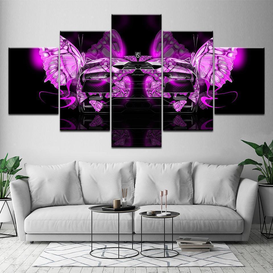Pink Butterfly Car &amp;amp; Motor Canvas Wall Art