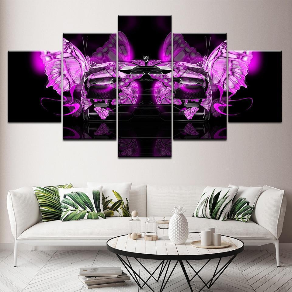Pink Butterfly Car &amp;amp; Motor Canvas Wall Art