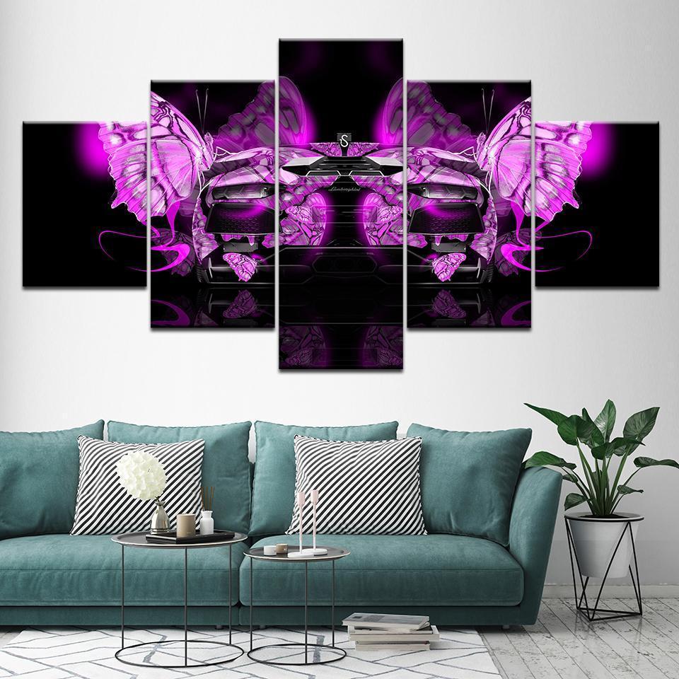 Pink Butterfly Car &amp;amp; Motor Canvas Wall Art