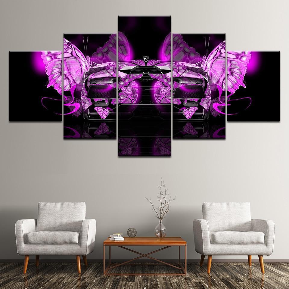 Pink Butterfly Car &amp;amp; Motor Canvas Wall Art