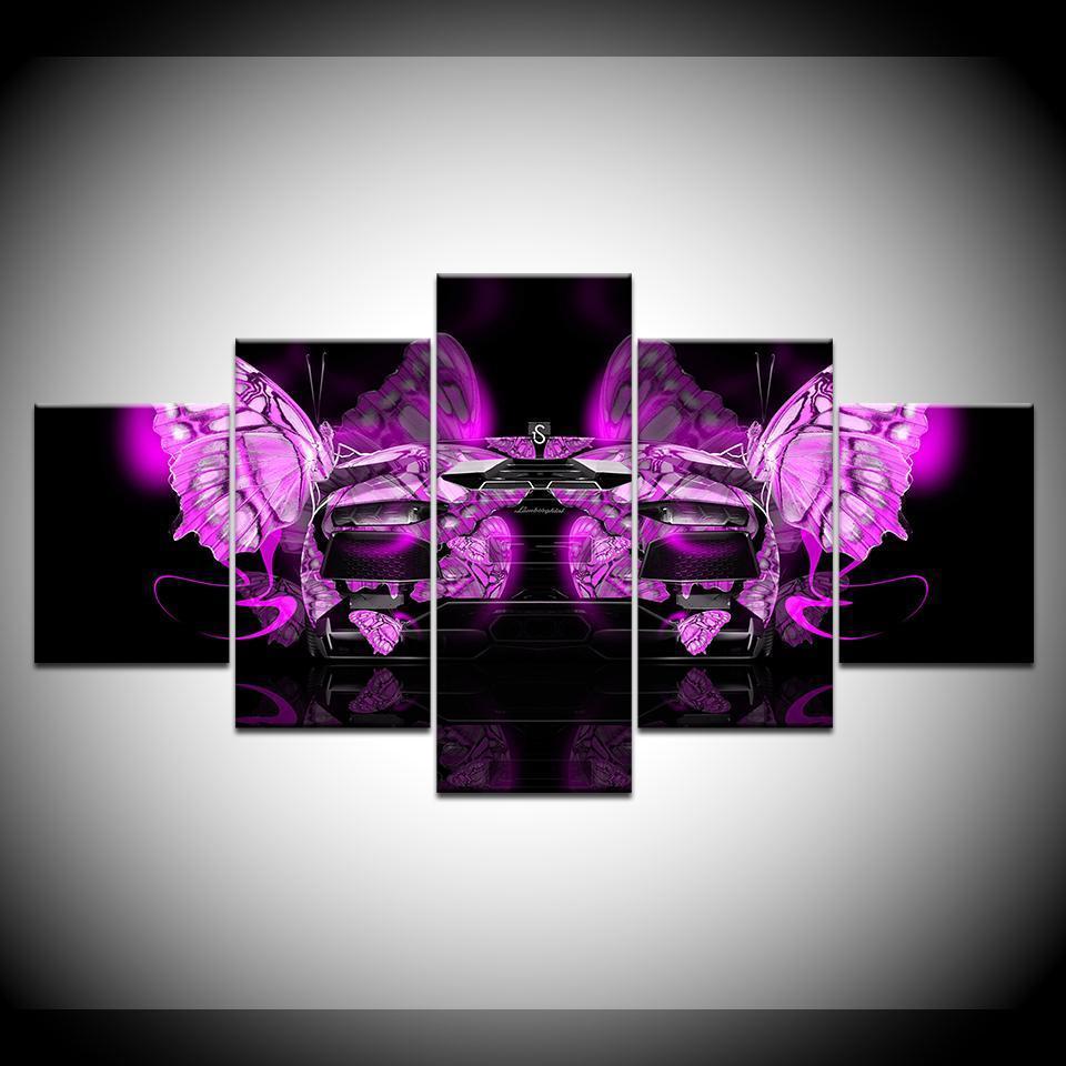 Pink Butterfly Car &amp;amp; Motor Canvas Wall Art
