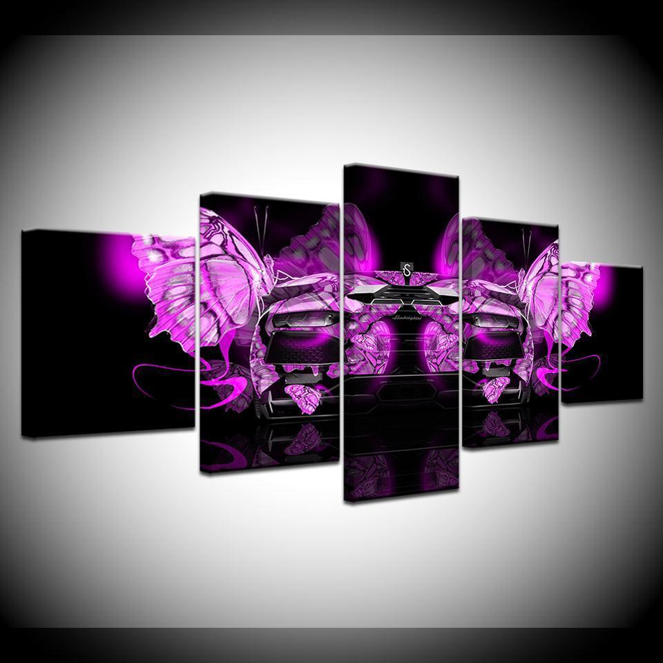 Pink Butterfly Car &amp;amp; Motor Canvas Wall Art