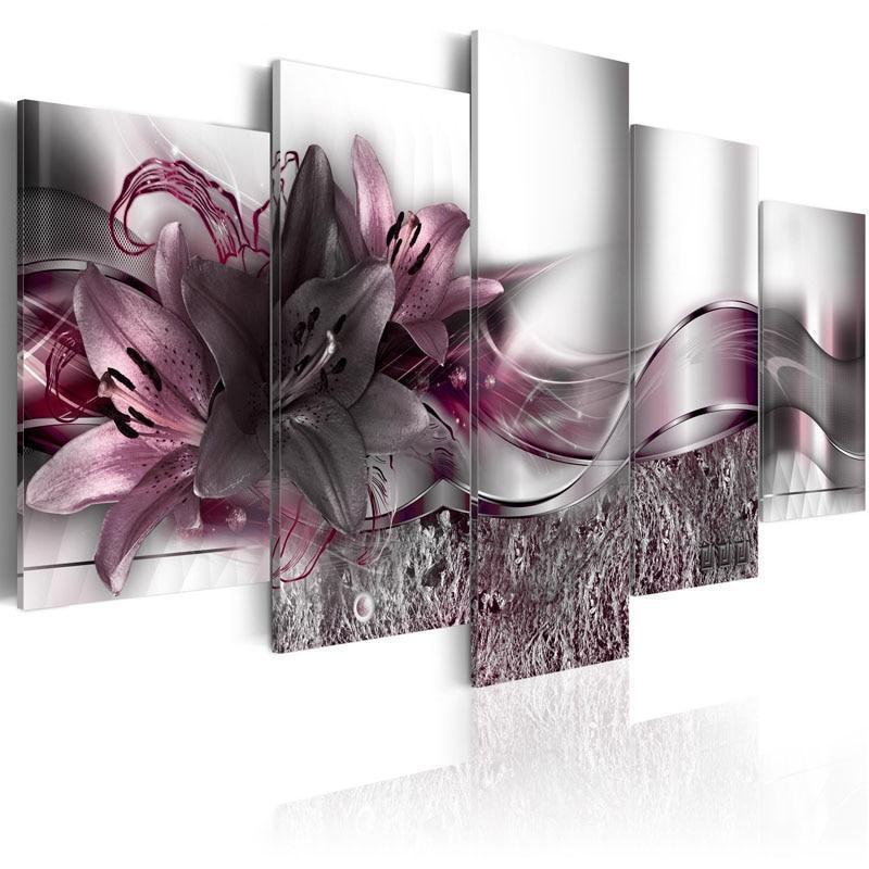 Pink Gray Lily Nature Canvas Wall Art