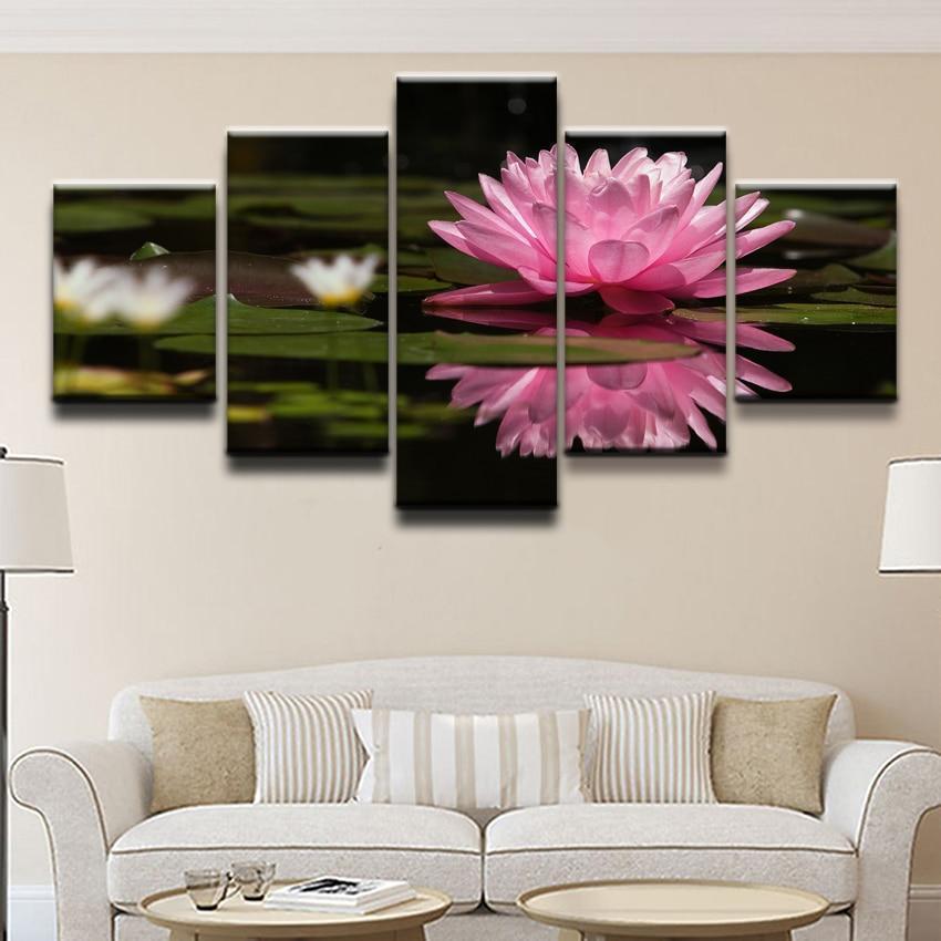 Pink Lily In Water Nature Canvas Wall Art