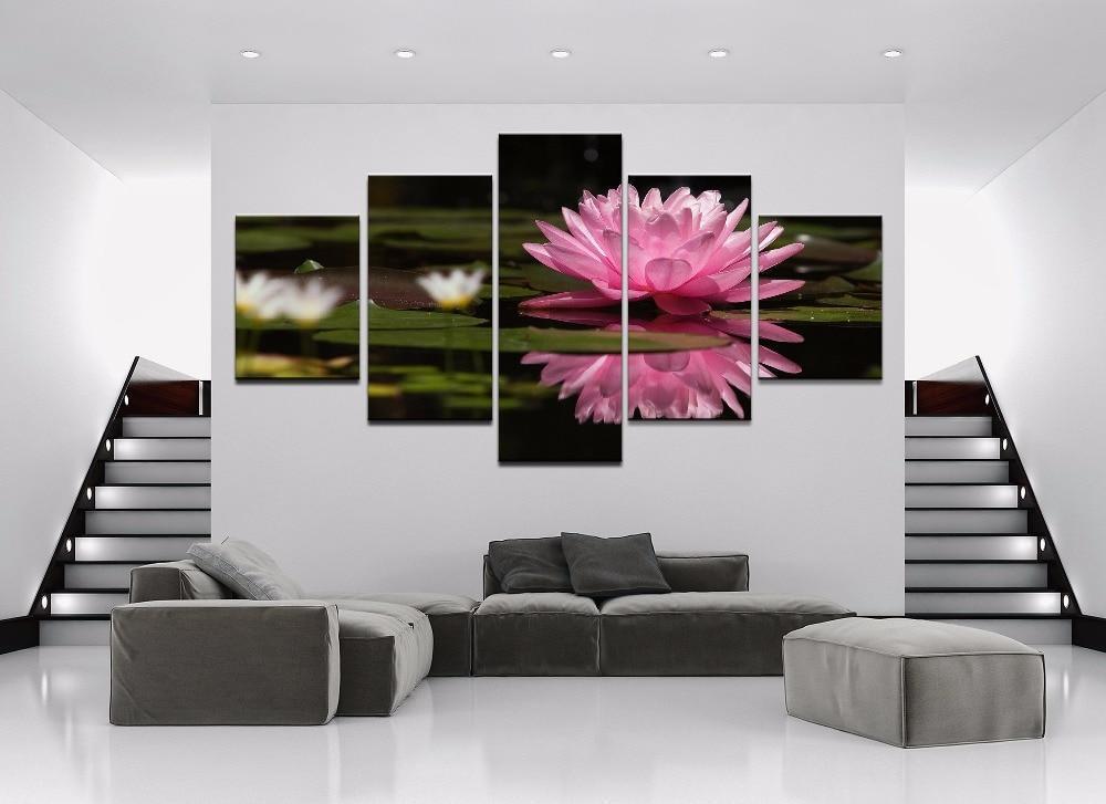 Pink Lily In Water Nature Canvas Wall Art