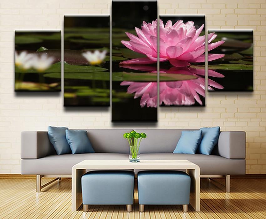 Pink Lily In Water Nature Canvas Wall Art